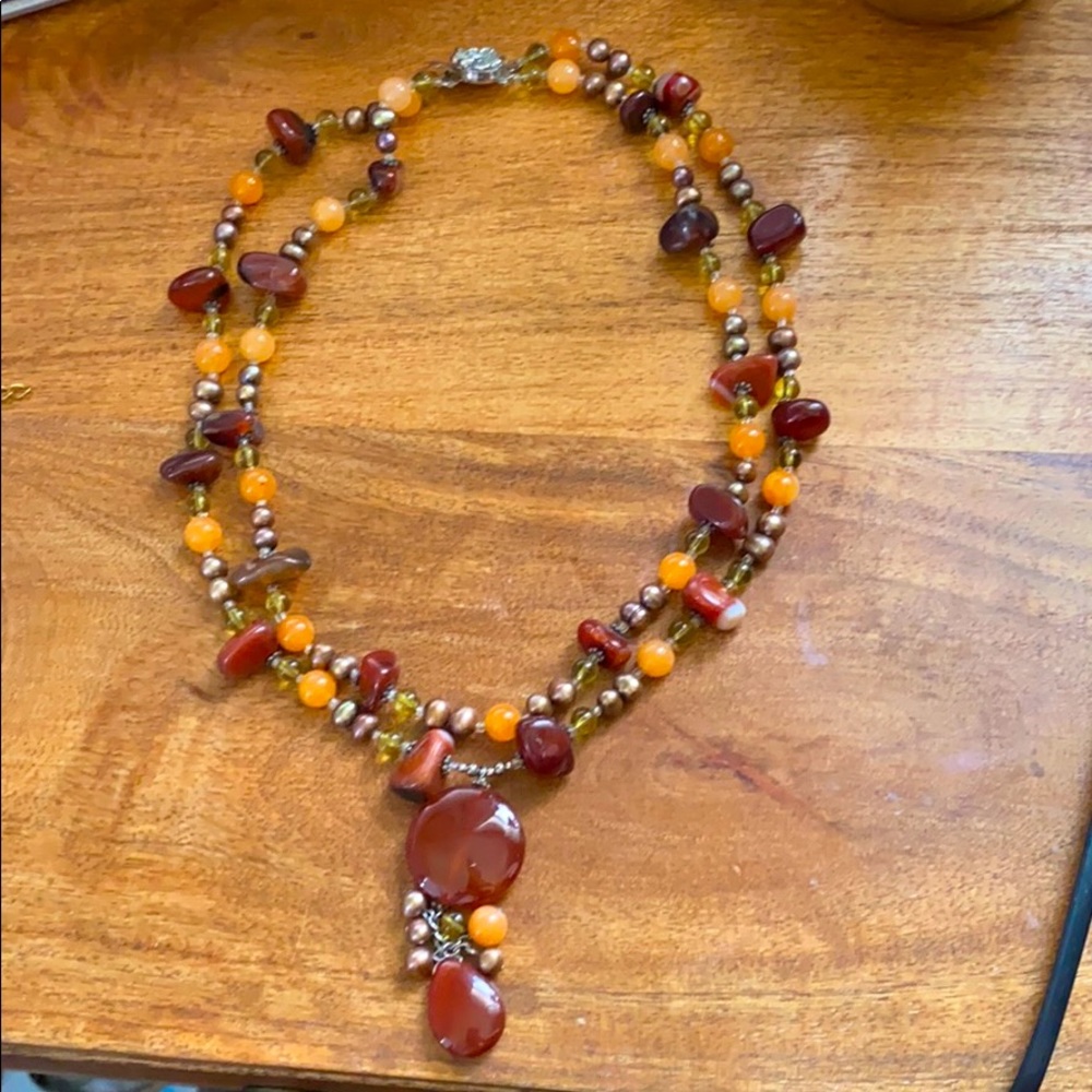 Bead & stone double necklace